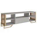 Ver imagem 1 de Rack Industrial Telado Sala para Tv até 60 Polegadas P1017 Arenas e Dourado Placa e Ponto