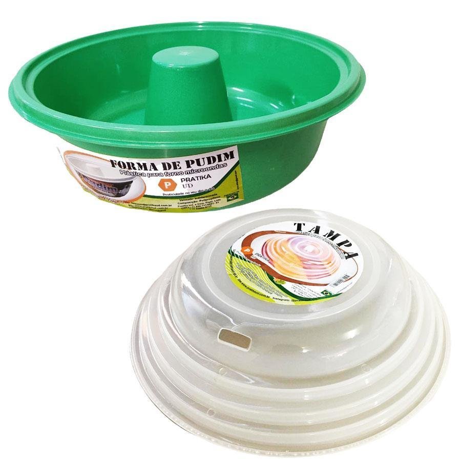 Forma De Pudim Para Microondas Verde+ Tampa Protetora Plástica - 1