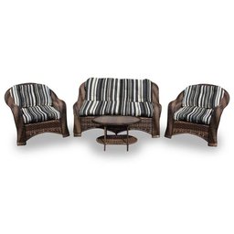 Conjunto de Sofá Fibra Sintética Melo - 1 Sofá 2 L + 2 Poltronas + 1 Mesa Centro - Tecido Illimani P - 1