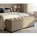 Ver imagem 3 de Puf Baú Estofado de Casal Cor Bege 140x40x45cm Modelo em Capitonê - Elegância e Funcionalidade