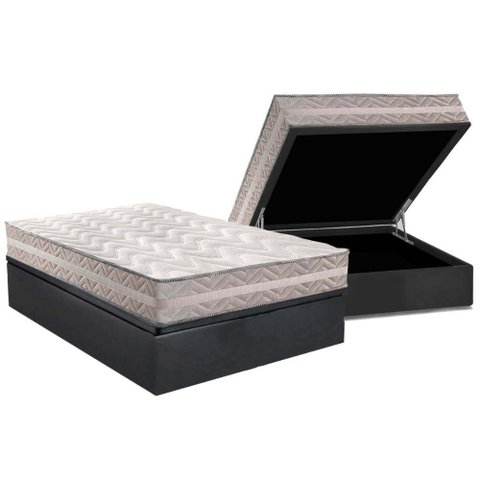 Cama Box Baú Casal: Colchão Ortopédico Paropas D28 / AG65 Master Gray + Base CRC Suede Gray(