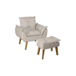 Poltrona Decorativa Opala e Puff Suede Bege Su Decor - 1