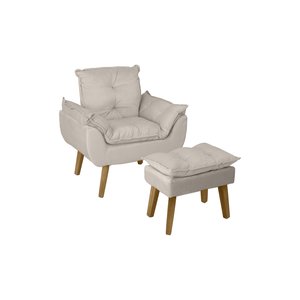 Poltrona Decorativa Opala e Puff Suede Bege Su Decor