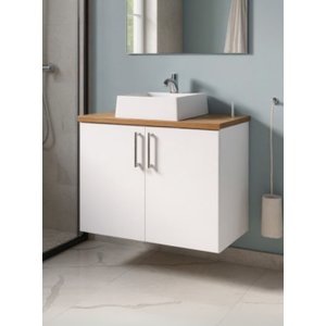 Gabinete para Banheiro com Cuba 80cm Mdf Nogal com Branco Paris - On Móveis
