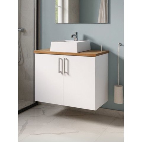 Gabinete para Banheiro com Cuba 80cm MDF Nogal com Branco Paris - On Móveis