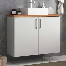 Gabinete para Banheiro com Cuba 80cm Mdf Nogal com Branco Paris - On Móveis - 1