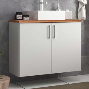 Gabinete para Banheiro com Cuba 80cm Mdf Nogal com Branco Paris - On Móveis