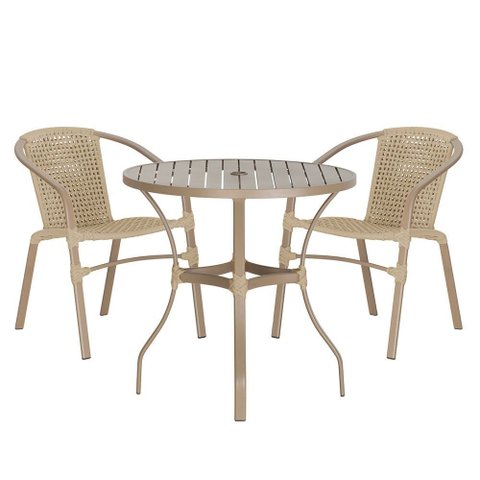 02 Cadeiras Floripa e Mesa Roma 100cm Fendi e Corda Nautica Trama Original
