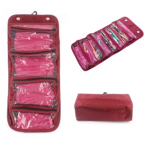 Organizador Viagem Rocambole Bolsa Dobravel Frasqueira Necessaire Portatil Maquiagem Pinceis 4 Divis