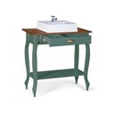 Ver imagem 2 de Bancada Aparador Mini Lavabo com Cuba 1 Gaveta Pés Luiz Xv Dália 3062 - Verde Musgo/imbuia Glazer