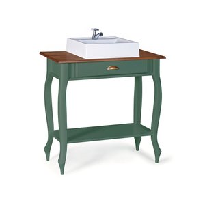Bancada Aparador Mini Lavabo com Cuba 1 Gaveta Pés Luiz Xv Dália 3062 - Verde Musgo/imbuia Glazer
