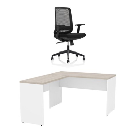 Mesa de Escritório em L 120x60cm + Cadeira Ergonômica Reclinável com Apoio Lombar