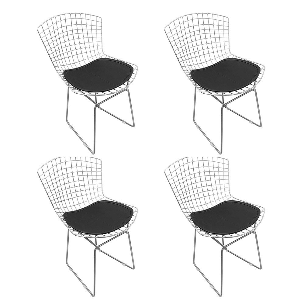Kit 4 Cadeiras Bertoia Cromadas com Assento Sintético Preto