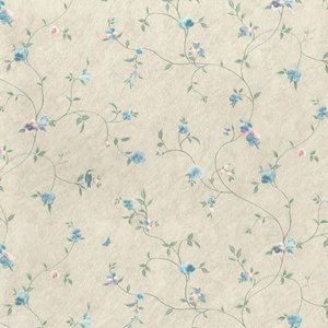 Papel de Parede Floral Azul e Bege - Rolo: 10m X 0,53m - Fragrant Roses - 811075