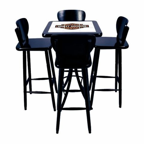 Jogo Mesa Quadrada Alto 60 X 60 Cm para Cozinha Preto Harley 4 Lugares