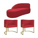 Ver imagem 1 de Kit Divã Luna 140cm Lado Esquerdo e 02 Poltronas Base de Ferro Dourado Suede Vermelho