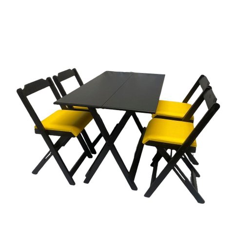 Conjunto Dobrável 120x70com 4 Cadeiras Estofadas Amarelo
