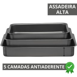 Jogo de Assadeira Alta Retangular 03 Peças Antiaderentes + Luva Térmica + Pincel Vermelho + Descanso - 9