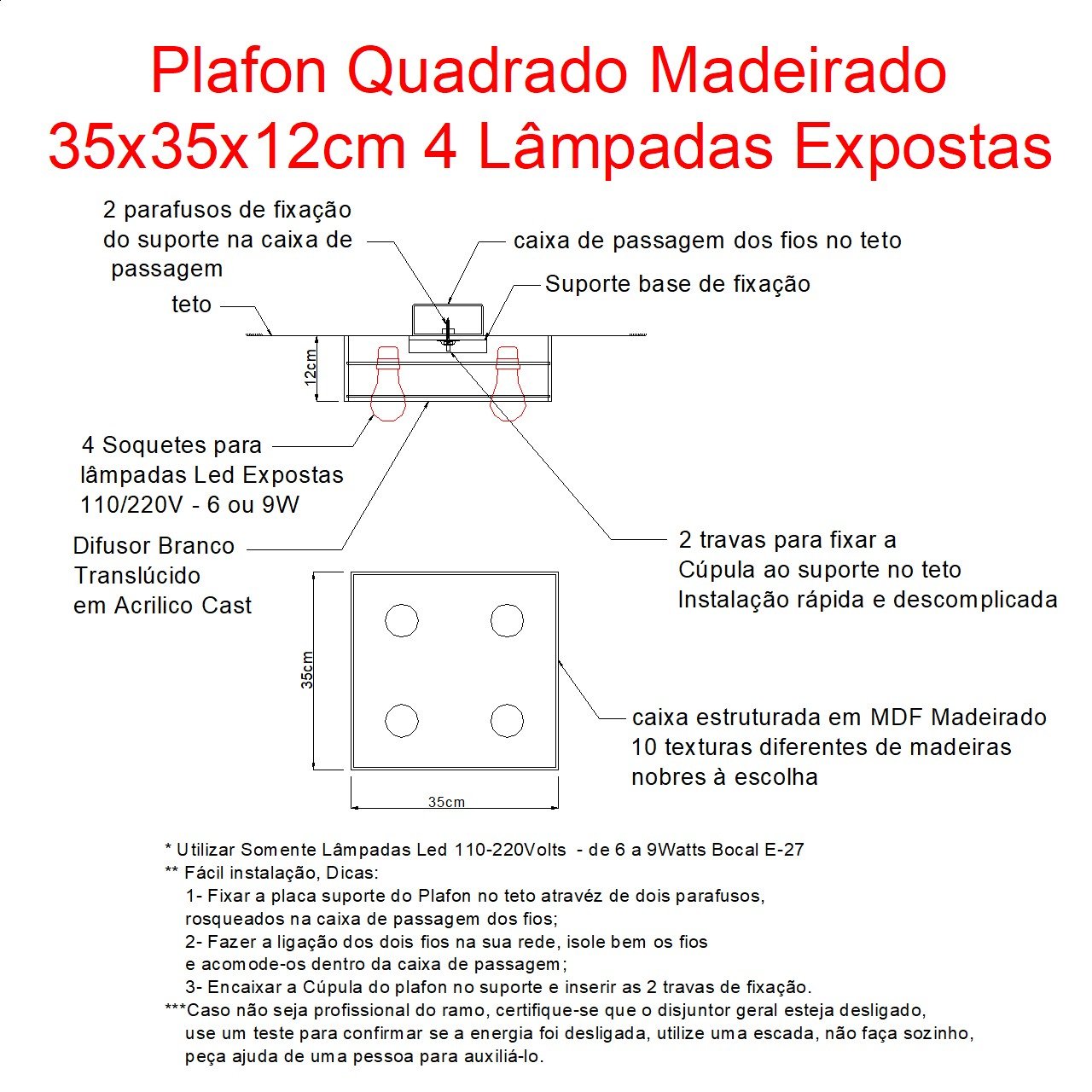 Plafon lustre de teto lâmpadas expostas 35cm - 2