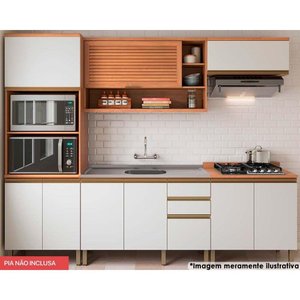 Cozinha Modulada Telasul Thela Macadâmia Thela Macadâmia 5 Peças (2aéreos+2balcões+1paneleiro)
