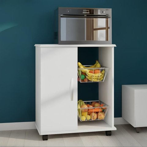 Fruteira de Cozinha 1 Porta Branco Luxo com Rodízios