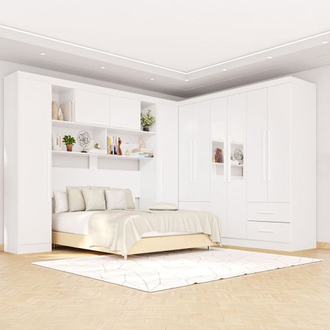 Guarda-roupa Casal Modulado Andorra 10 Portas 4 Gavetas com Espelho Branco - Pnr Móveis