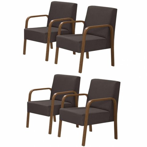 Kit 4 Poltronas 1 Lugar Jade Pé Madeira D Salla Marrom