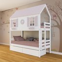 Ver imagem 1 de Beliche Casinha Bela com Coração 2 Gavetas - Madeira Maciça Branco/Rosa | Megamobilia