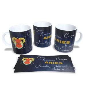 Caneca de Porcelana Signos do Zodíaco, Astrologia, Horóscopo Aries