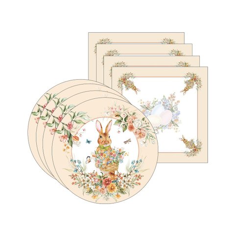 Kit Sousplat + Guardanapo Páscoa Jardim Nsw 4 Peças com Base