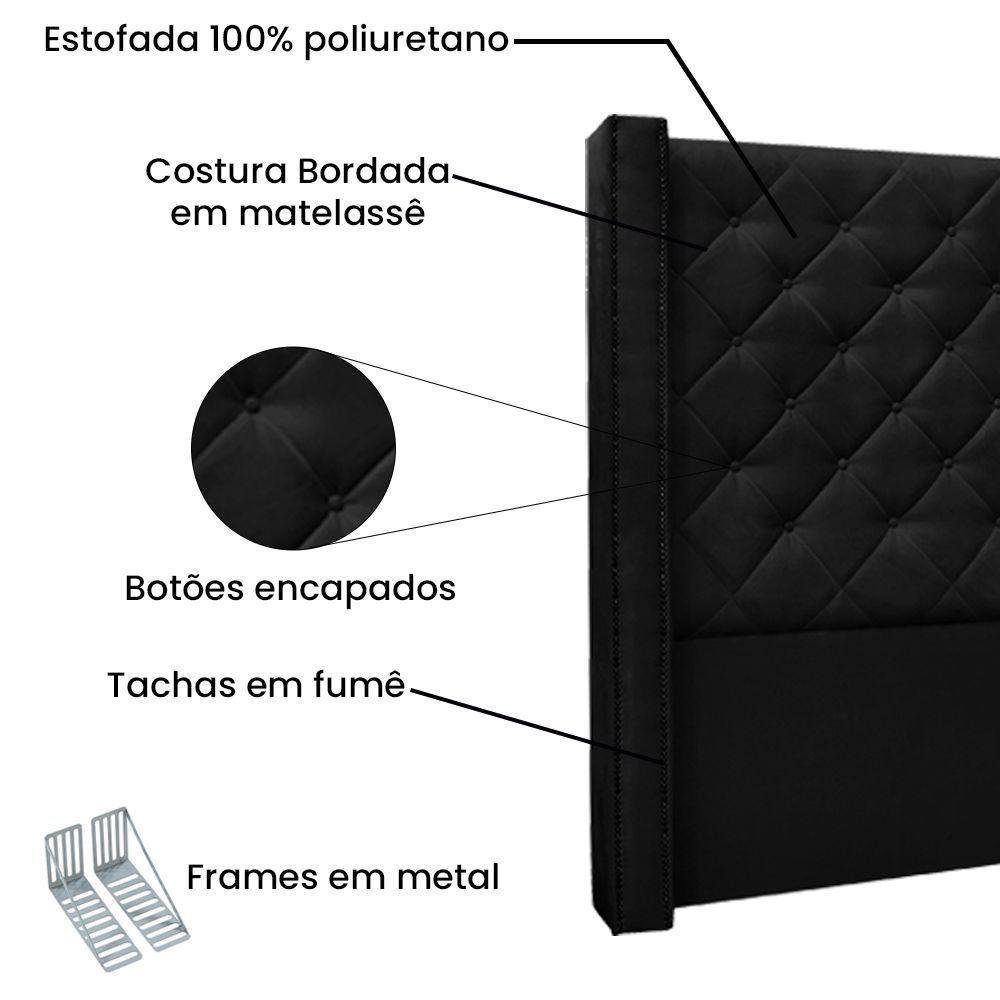 Kit Cabeceira e Calçadeira Recamier Queen 1,60m Suede Preto - 2