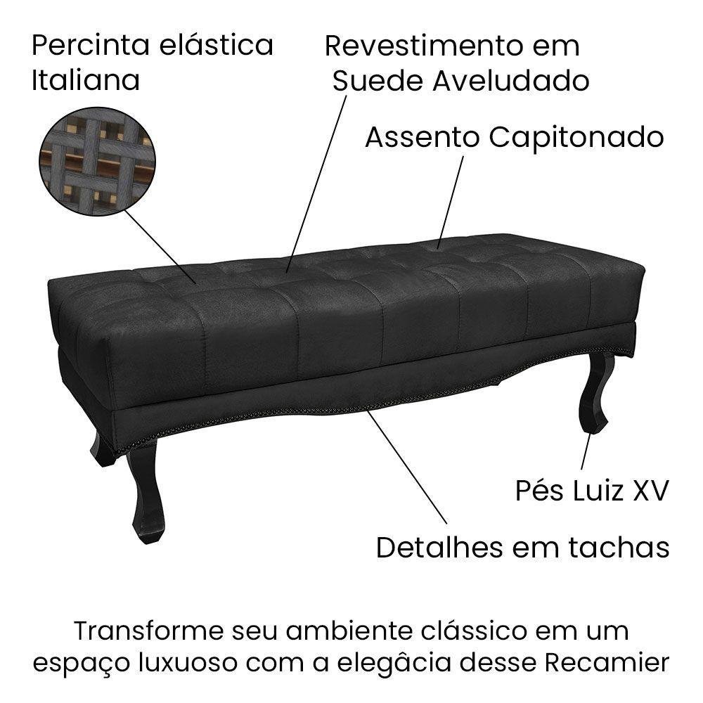 Kit Cabeceira e Calçadeira Recamier Queen 1,60m Suede Preto - 3