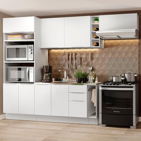 Armário de Cozinha Completa 290cm Branco Stella Madesa 02