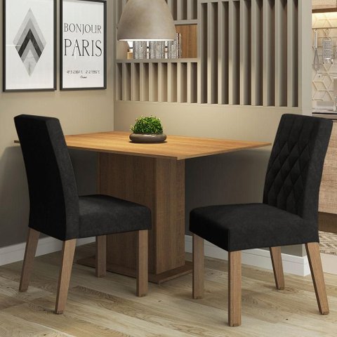 Conjunto Sala de Jantar Mesa Tampo de Madeira 2 Cadeiras Rustic/oxford Tainá Madesa