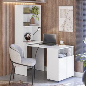Armário Escrivaninha 2 Portas com Mesa Retrátil Duo - Branco