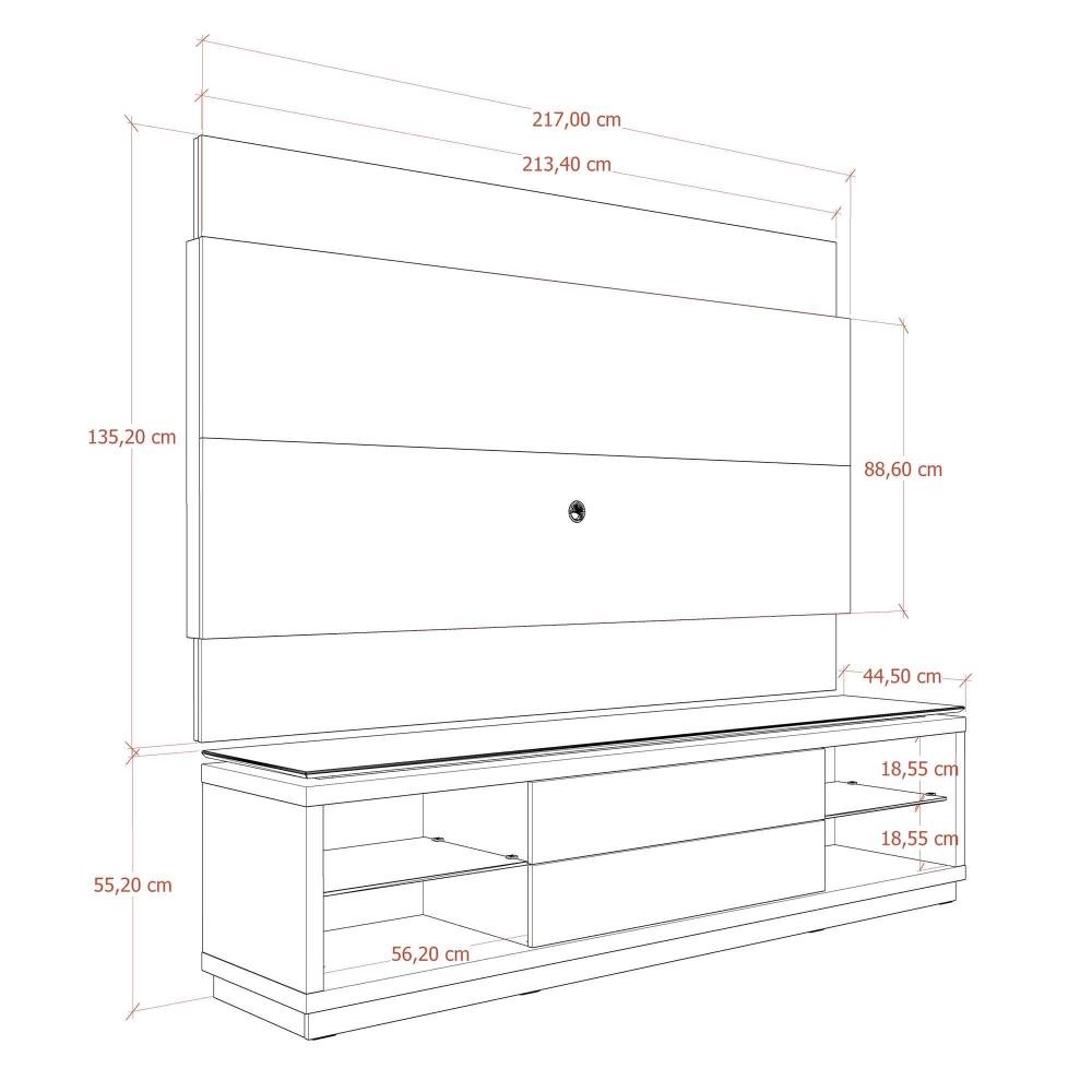 Rack e Painel New Lincoln Cinamomo c/ Off White Fosco 217 cm - 8