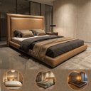 Ver imagem 6 de Conjunto Cama Japonesa King Cabeceira Alta Estofada Courino Premiun Luxo Alto Padrão 195cm Clean Mod