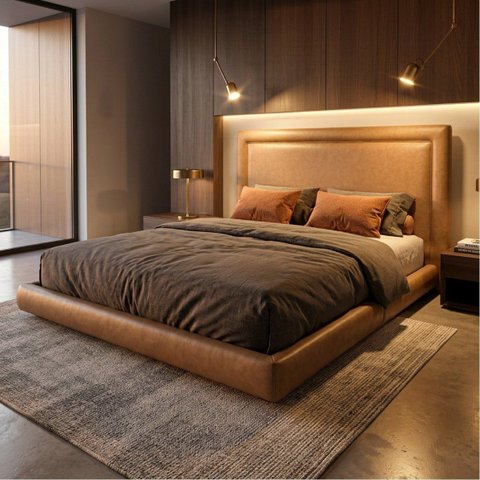 Conjunto Cama Japonesa King Cabeceira Alta Estofada Courino Premiun Luxo Alto Padrão 195cm Clean Mod