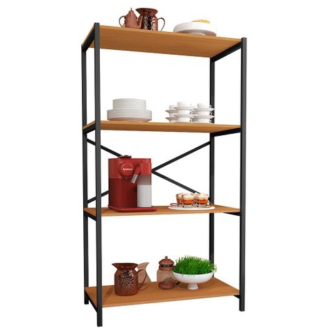 Estante Armário Steel 90cm Estilo Industrial com Pés em Aço Preto/naturale