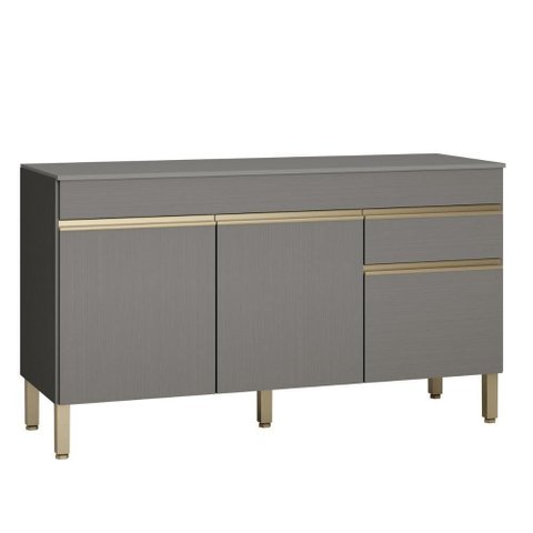 Balcão De Pia 150cm 3 Portas 1 Gaveta C/Tampo Cinza