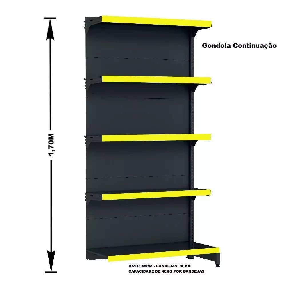 Gondola Parede 170 Fit Ate 2 Metros Preto 10 Bandeja Pe Amarelo - 3