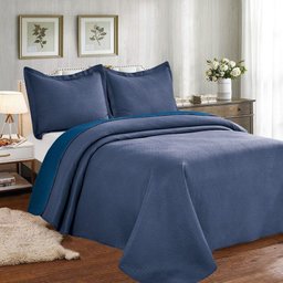 Colcha Cobre Leito King Poliéster Dupla Face 3pcs Azul - 1