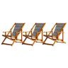 Conjunto 3 Espreguiçadeiras Preguiçosa Dobrável Envernizada Mel em Madeira Maciça Tecido Retrô - 1