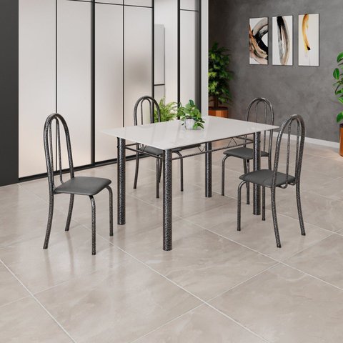 Conjunto Mesa Sala de Jantar 4 Cadeiras Iris B Prata/Preto