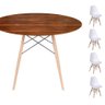 Conjunto Mesa Eames Eiffel Dsw Redonda Pau Ferro 90cm + 4 Cadeiras Eames Dsw - Branca - 1