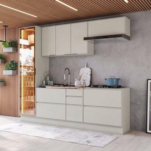 Cozinha Compacta 5 Peças 100% MDF com Cristaleira Fineze Areia
