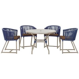 Mesa com 4 Cadeiras e Noronha Estofado 9 Trama Original Azul - 1