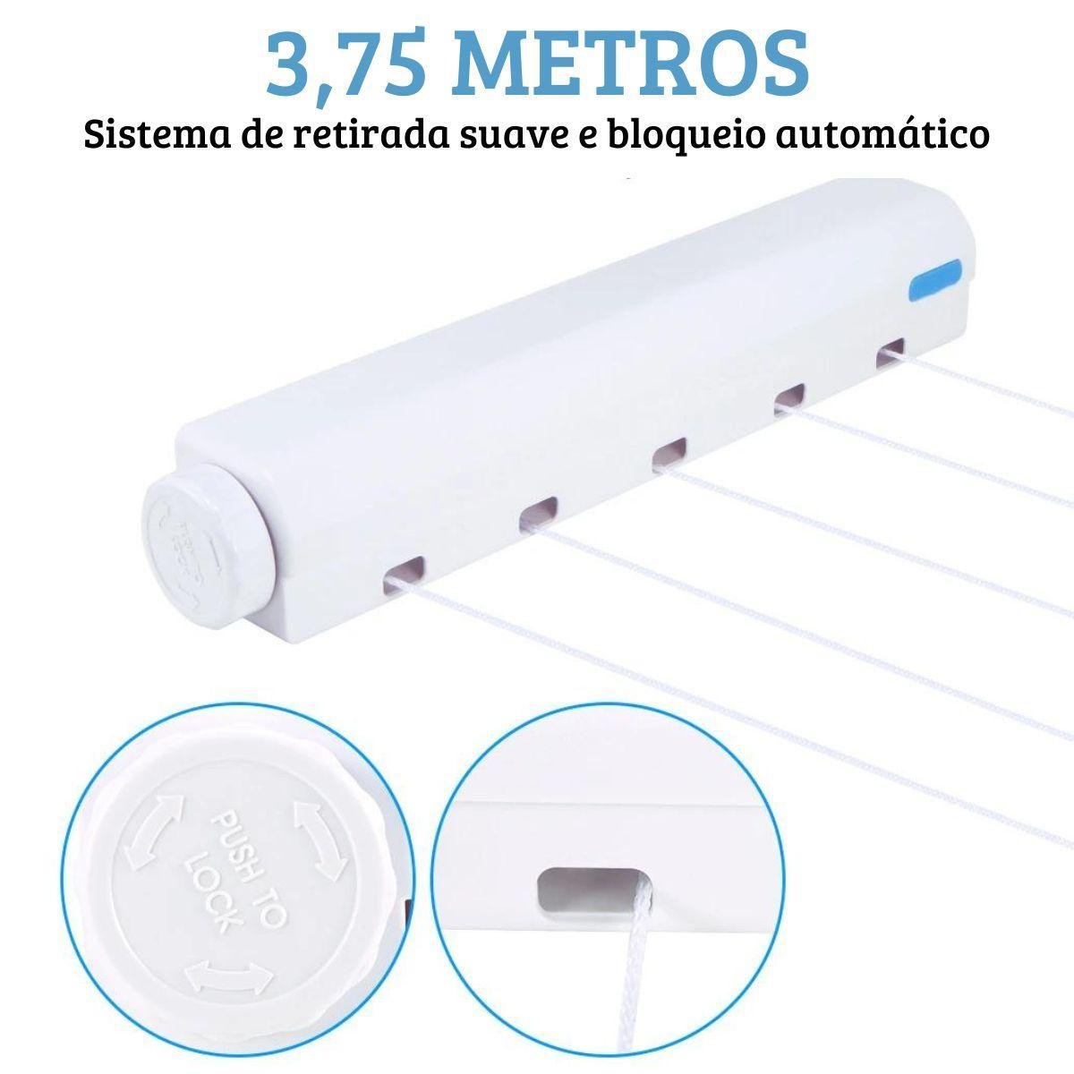 Varal Retrátil Ideal para Casa Ajustável 3,75m Lavanderia - 5
