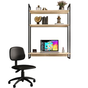 Kit Cadeira Escritório Economy com Escrivaninha Suspensa Industrial Parla F01 Nature - Lyam Decor