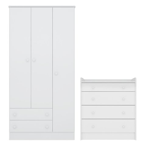 Quarto de Bebê Doce Sonho com Roupeiro 2617 e Cômoda 2523 Qmovi Branco